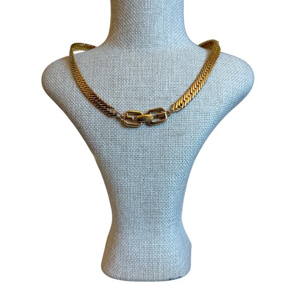 Vintage Givenchy GG Gold Plated Herringbone Chain Necklace 30" - Picture 1 of 7
